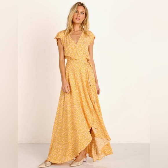 NWT Auguste the Label Dean Sierra Wrap Maxi Dress Yellow, Size 8 - Picture 1 of 16